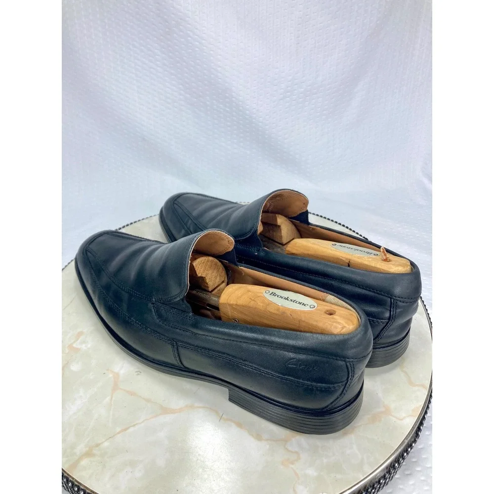 Clarks Tilden Free Leather Slip-On Dress Loafers Mens Sz 8.5W Black Office Shoes